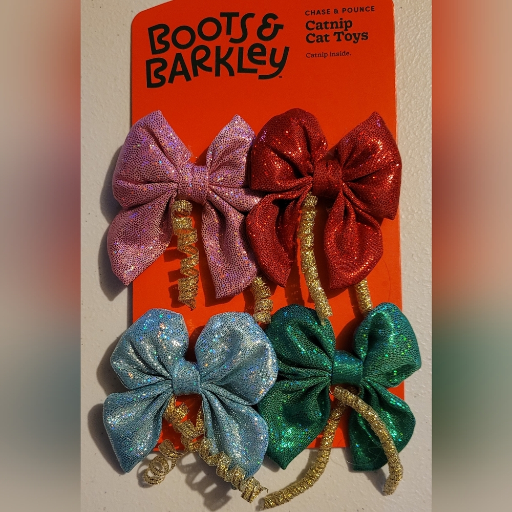 Boots & Barkley Sparkling Catnip Bow Set, Red, Pink, Blue, Green, And Gold